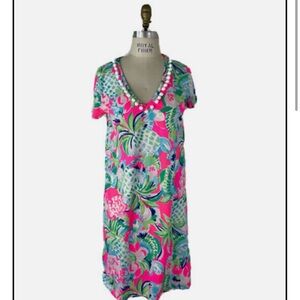 Lilly Pulitzer Pom Pom Trim Etta V-Neck Dres Small